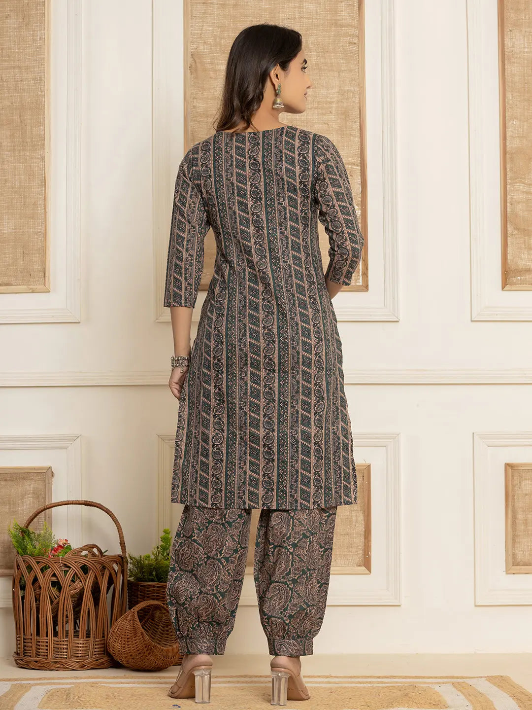 Cotton Teal Green Workwear Kurta Set With Comfortable Harem Pants