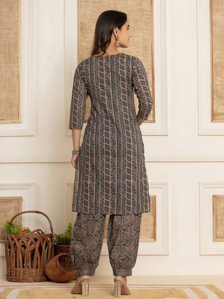 Cotton Teal Green Workwear Kurta Set With Comfortable Harem Pants