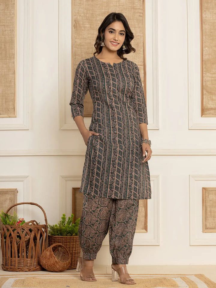Cotton Teal Green Workwear Kurta Set With Comfortable Harem Pants