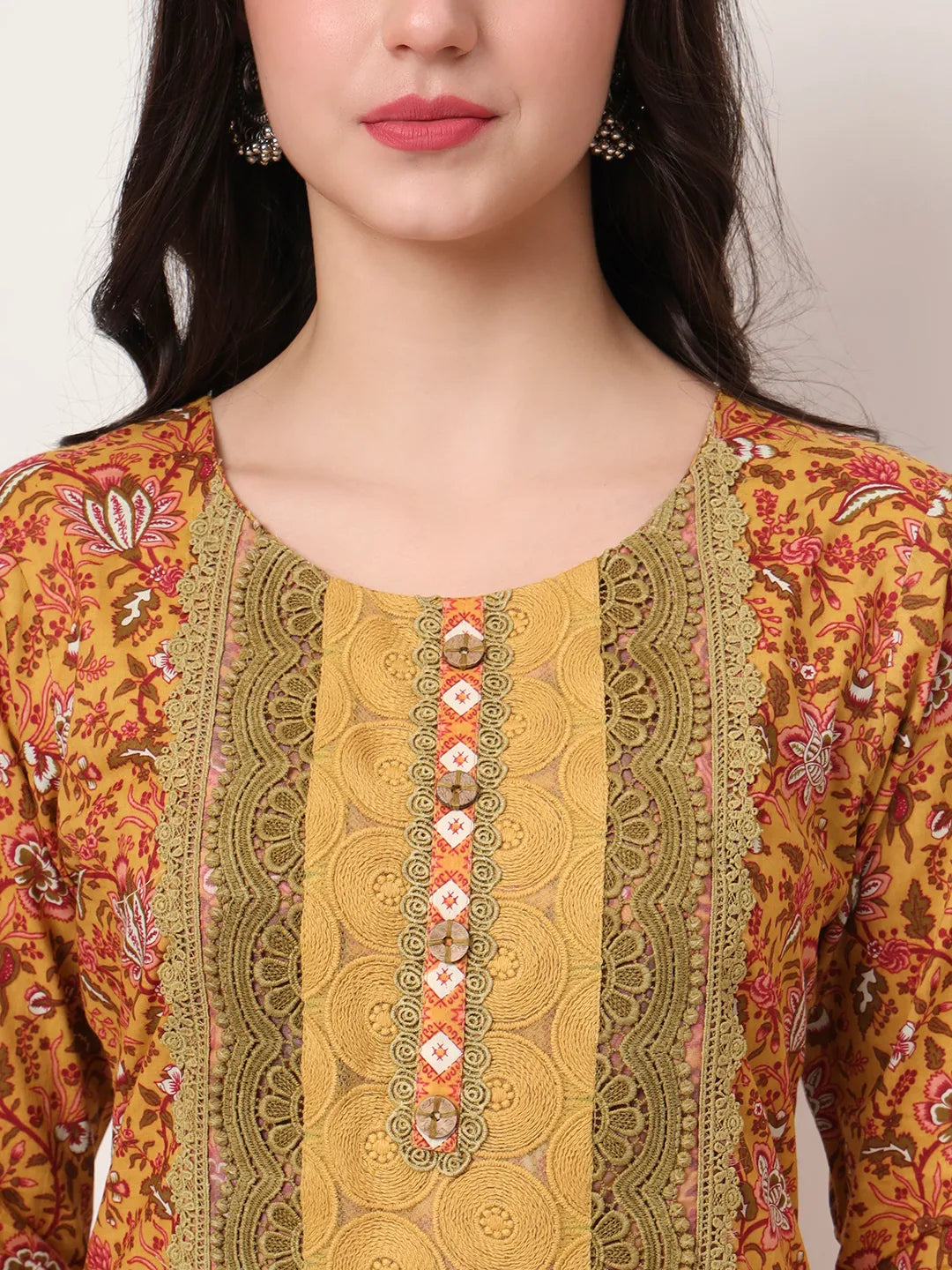 Cotton Yellow Kurta Dupatta Set With Lace Detailing