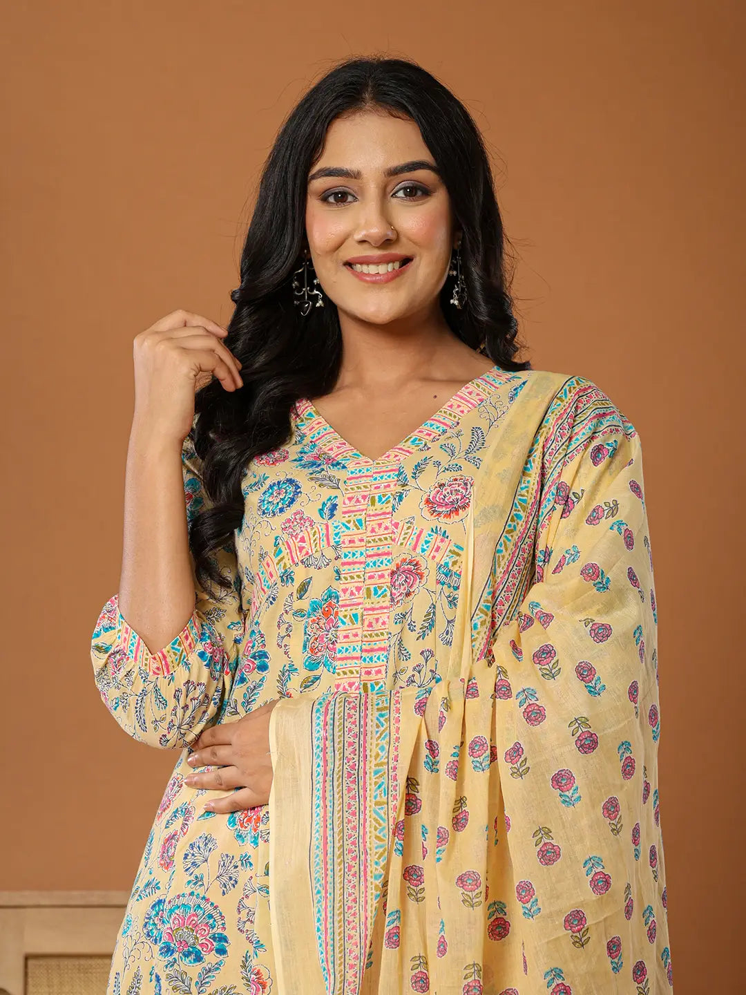 Cotton Yellow Kurta Dupatta Set