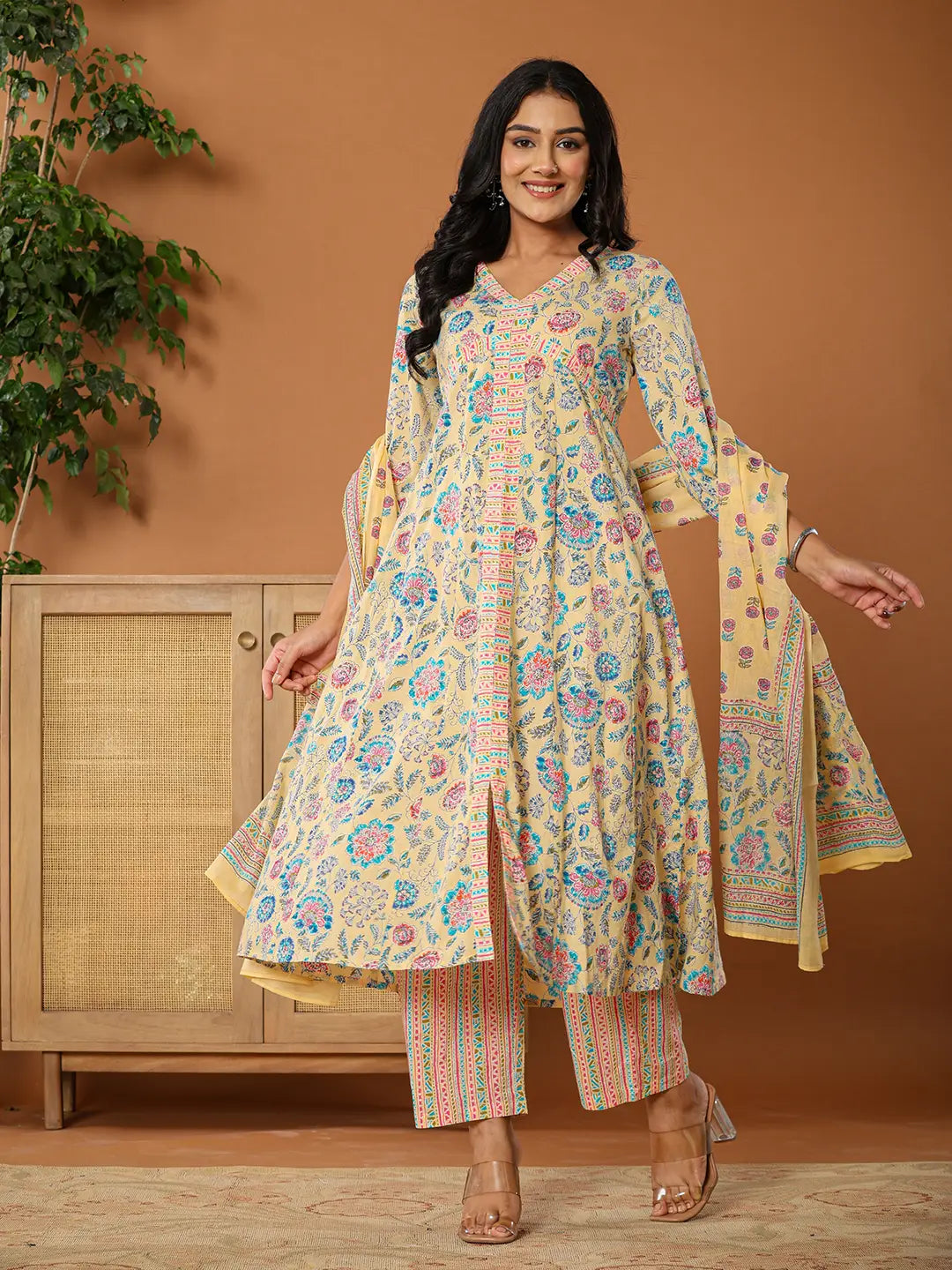 Cotton Yellow Kurta Dupatta Set