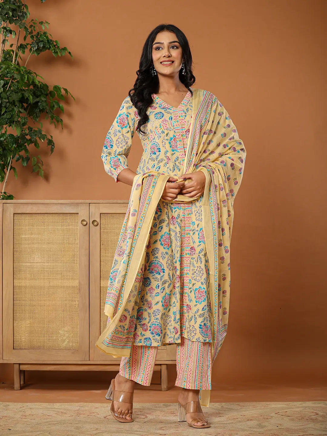 Cotton Yellow Kurta Dupatta Set