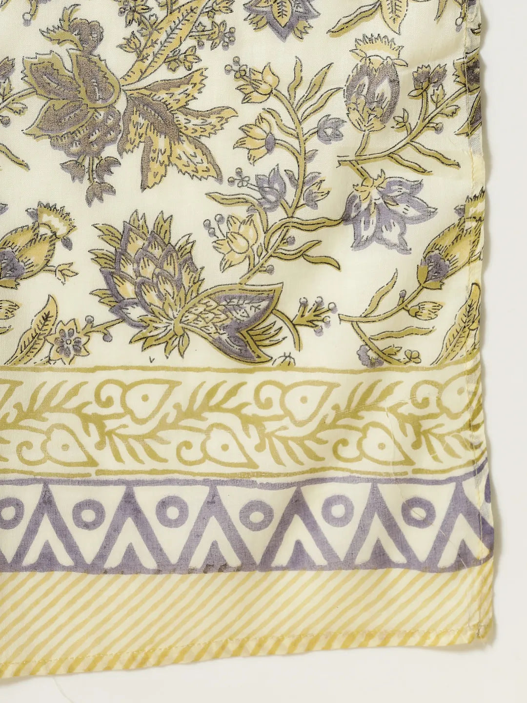 Cream And Brown Cotton Sequins Work Kurta Set With Pant & Dupatta