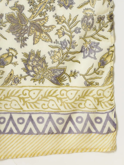 Cream And Brown Cotton Sequins Work Kurta Set With Pant & Dupatta