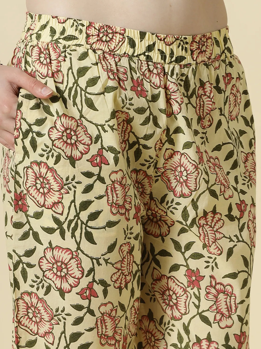 Cream Cotton Cut Dana Work Kurta Set With Pant & Dupatta