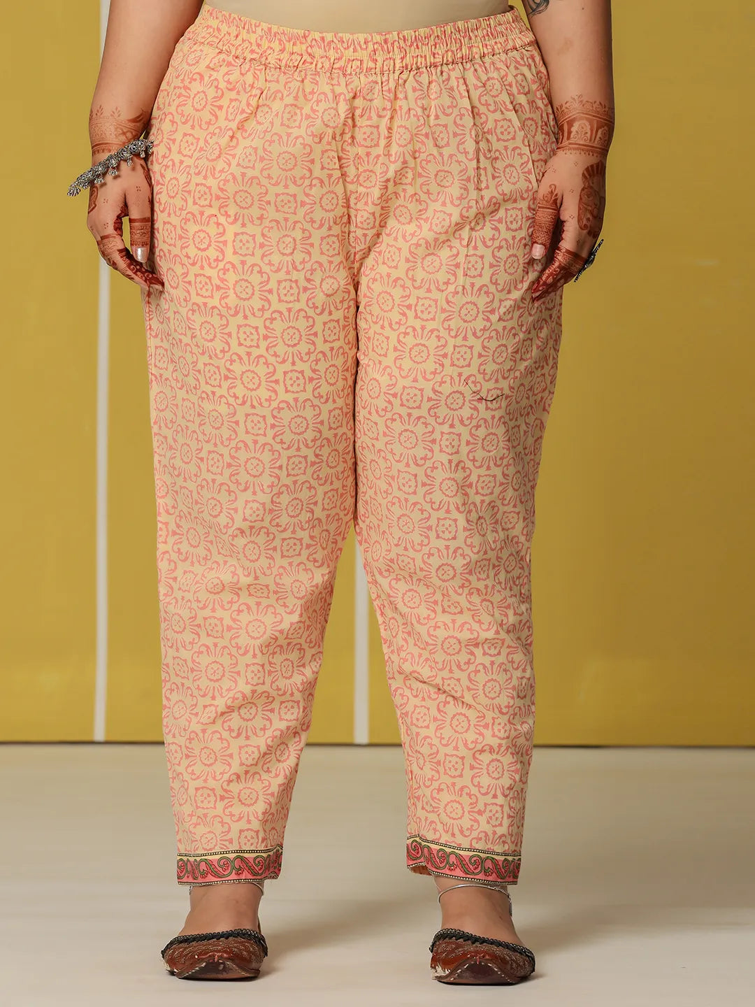 Cream Cotton Straight Plus Size Kurta Set