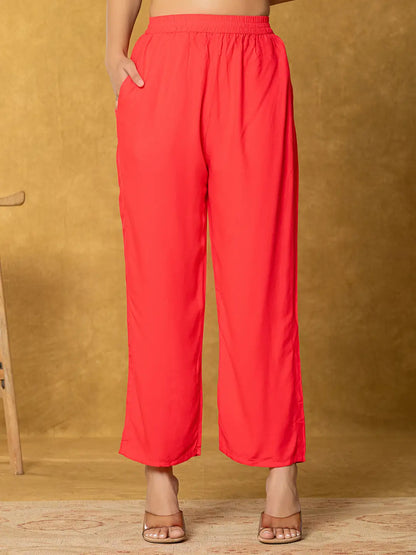 Cream Linen Floral Kurta Dupatta Pant Set