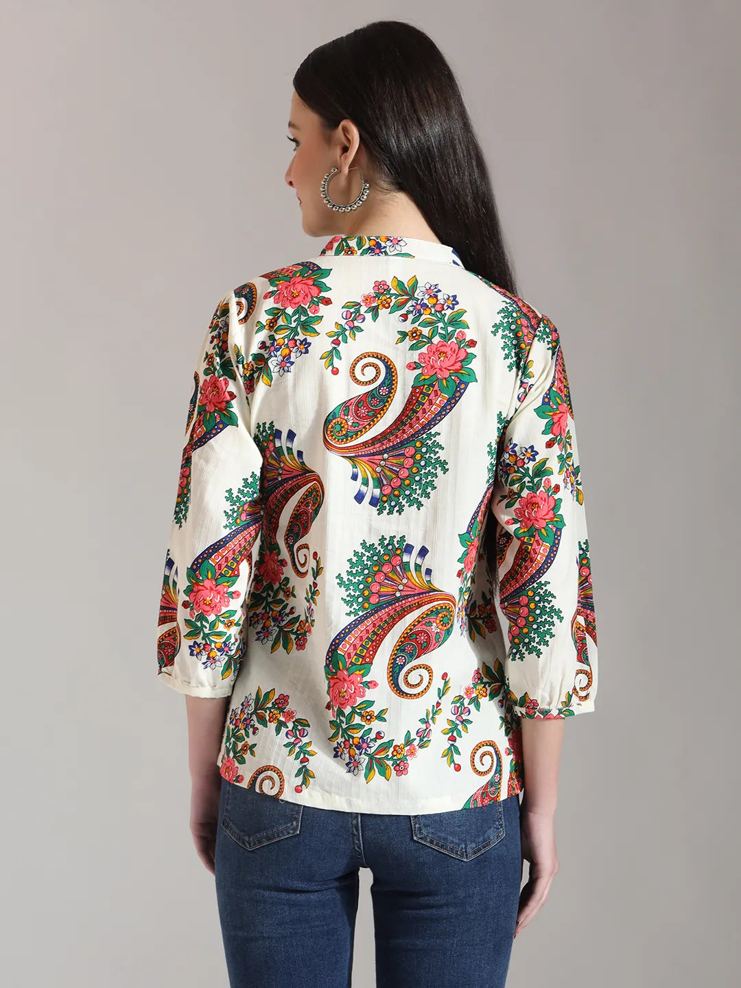 Cream Pure Cotton Paisley Peplum Top