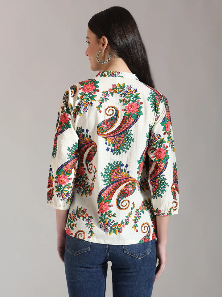 Cream Pure Cotton Paisley Peplum Top