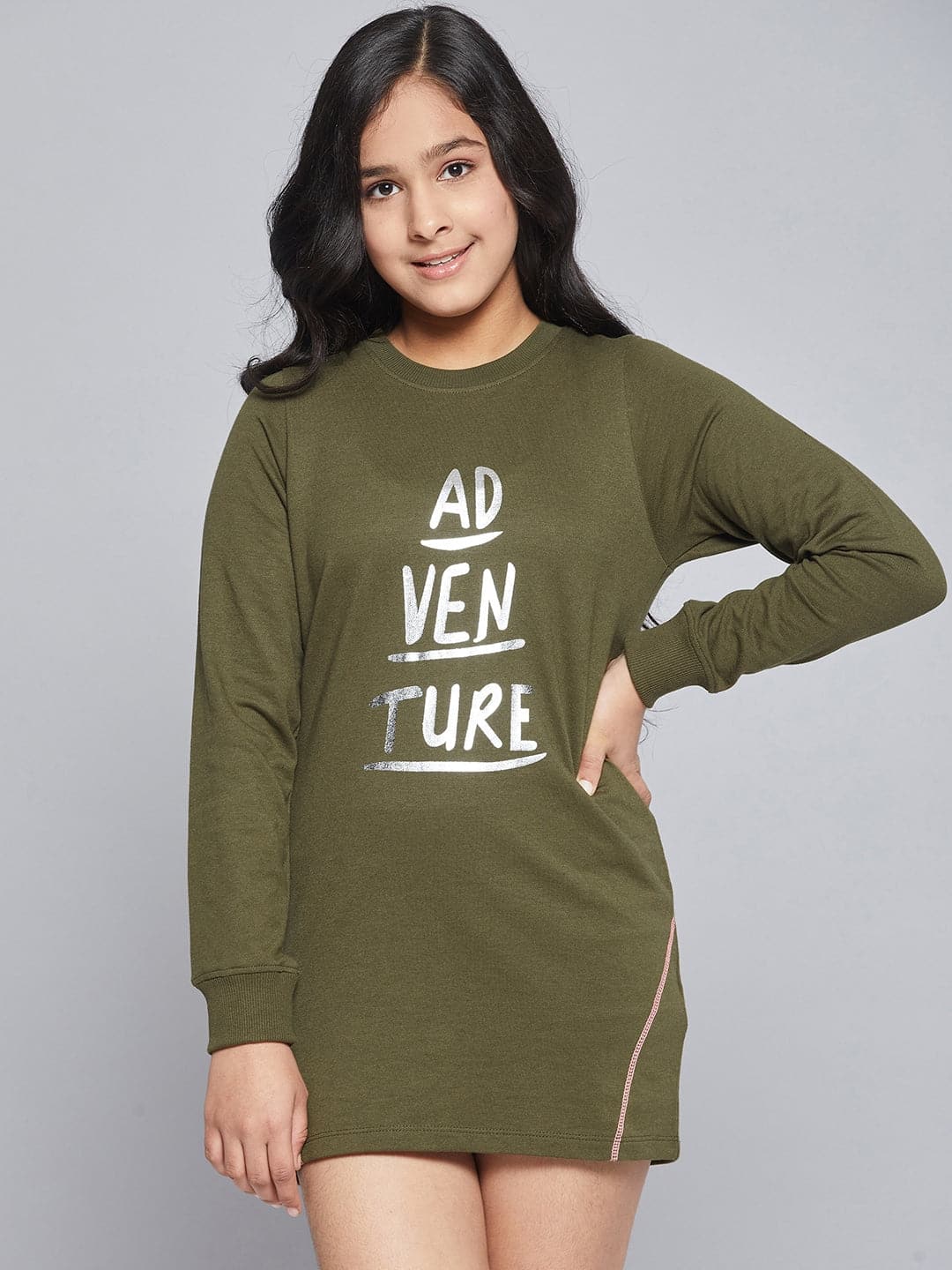 Girls Olive Terry ADVENTURE Sweat Dress