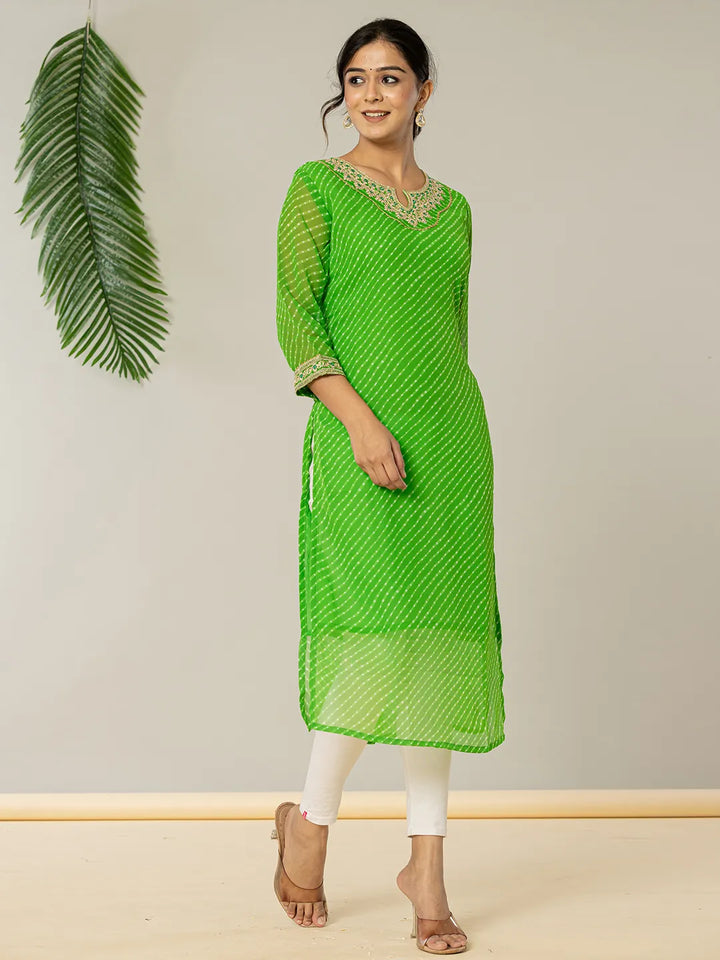 Dark Green Georgette Lahiya Embroidery Kurta