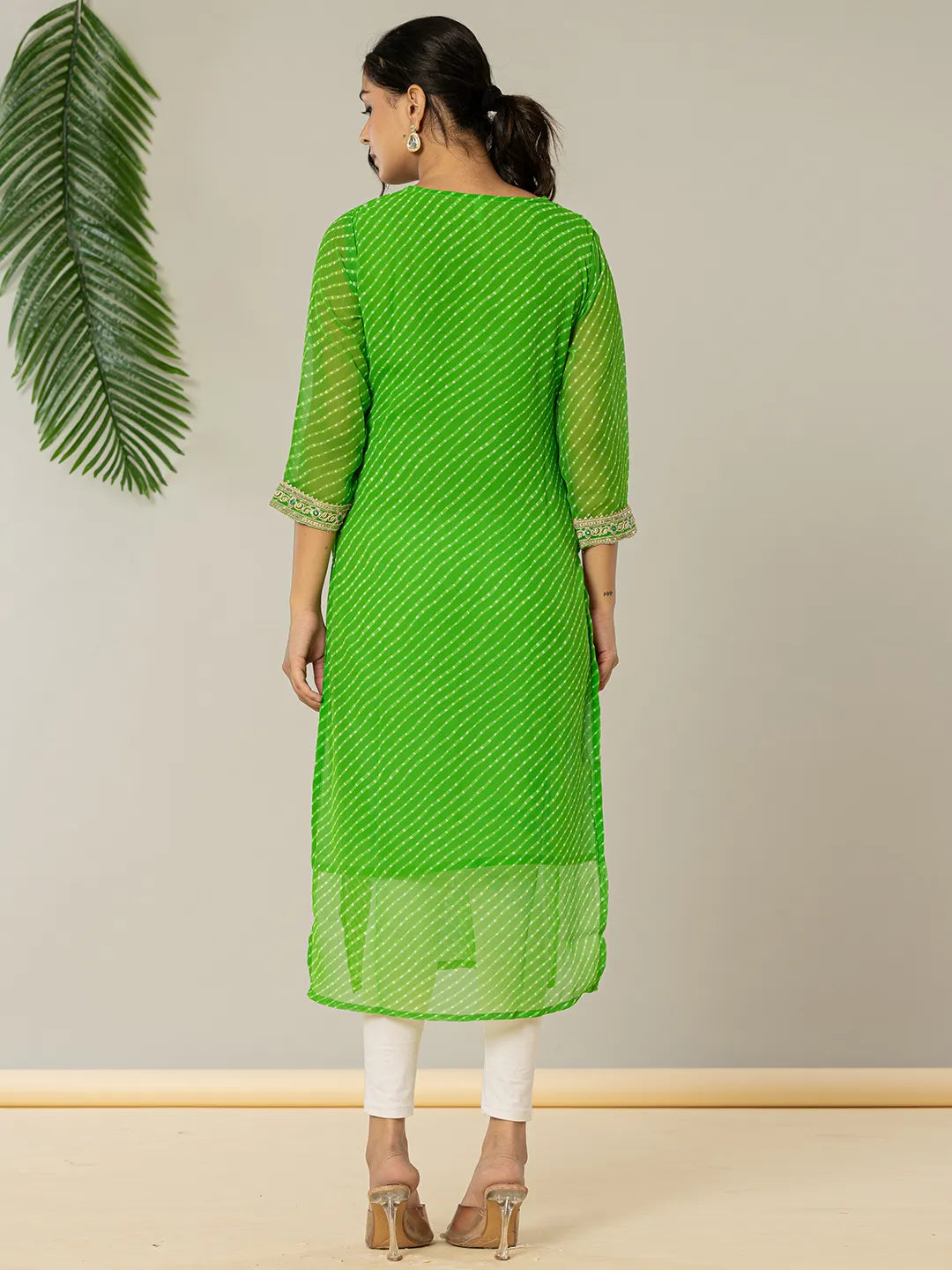 Dark Green Georgette Lahiya Embroidery Kurta