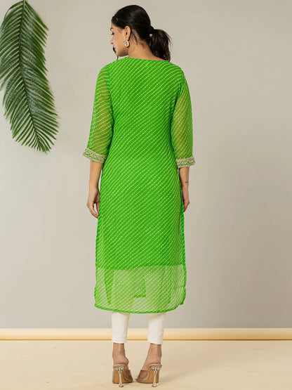 Dark Green Georgette Lahiya Embroidery Kurta