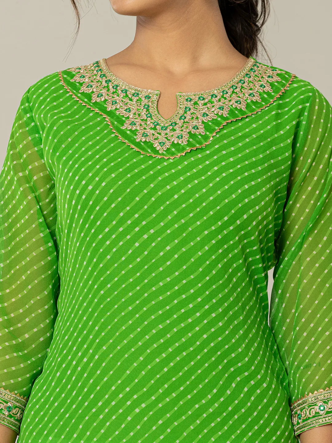Dark Green Georgette Lahiya Embroidery Kurta