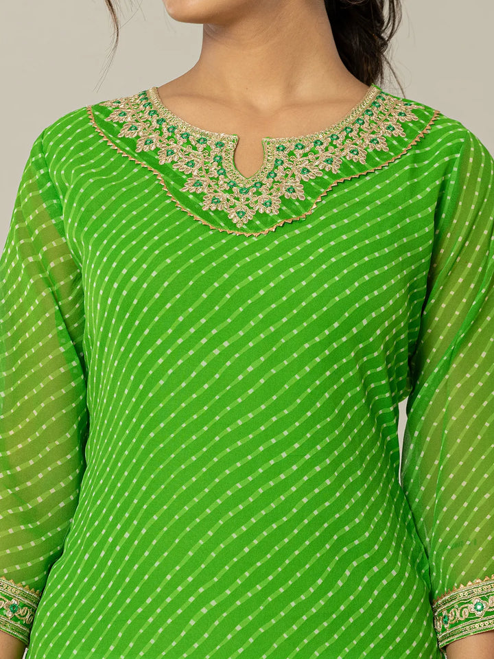 Dark Green Georgette Lahiya Embroidery Kurta