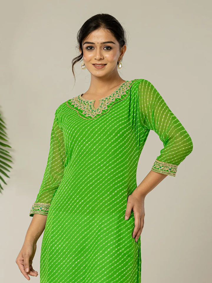 Dark Green Georgette Lahiya Embroidery Kurta