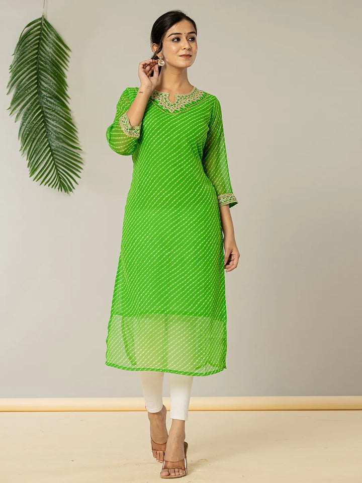 Dark Green Georgette Lahiya Embroidery Kurta