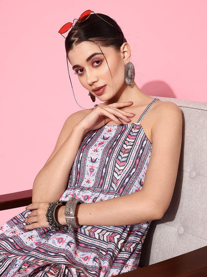 Ethnic Motifs Print A Line Pure Cotton Ethnic Dress