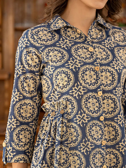 Ethnic Motifs Print Navy Cotton Co Ord Set