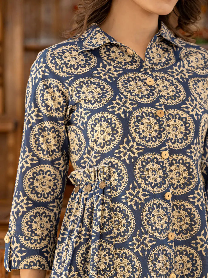 Ethnic Motifs Print Navy Cotton Co Ord Set