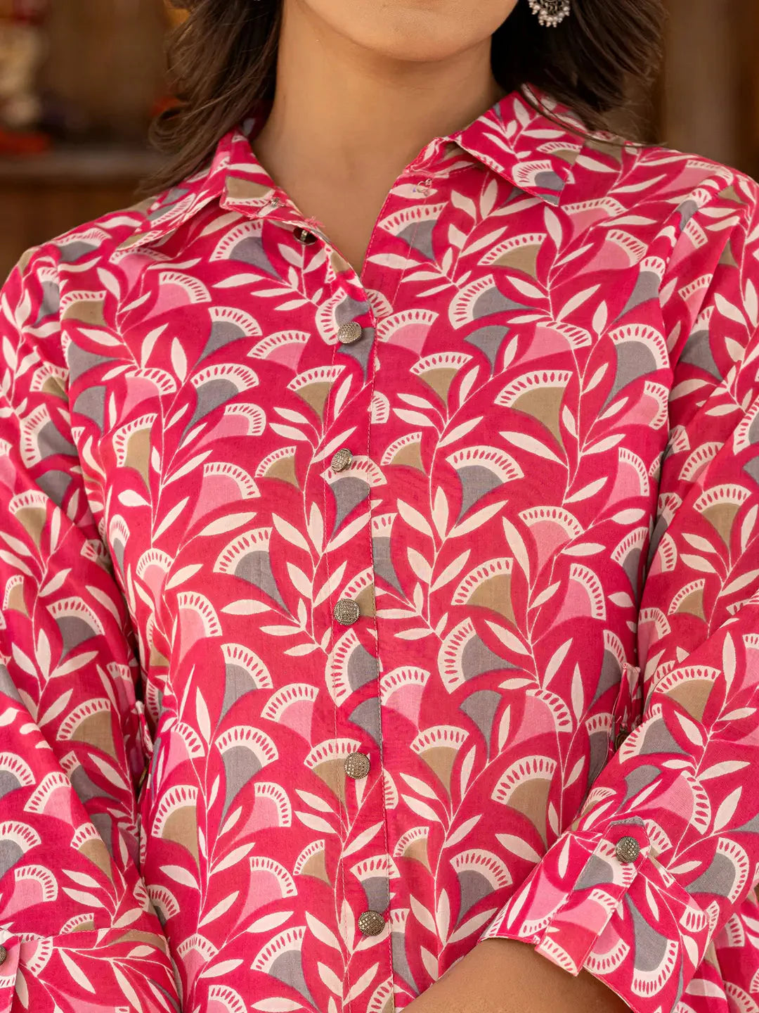 Ethnic Motifs Print Pink Cotton Co Ord Set