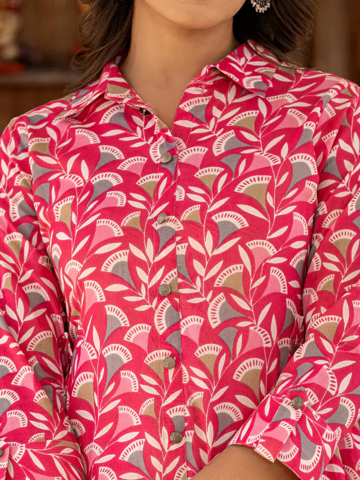 Ethnic Motifs Print Pink Cotton Co Ord Set