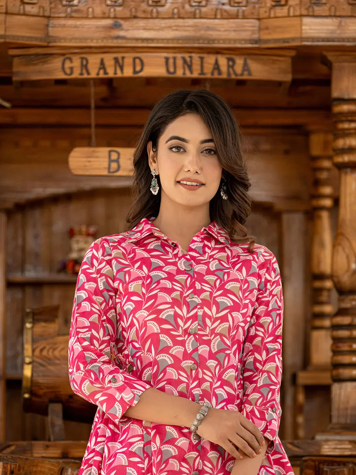 Ethnic Motifs Print Pink Cotton Co Ord Set