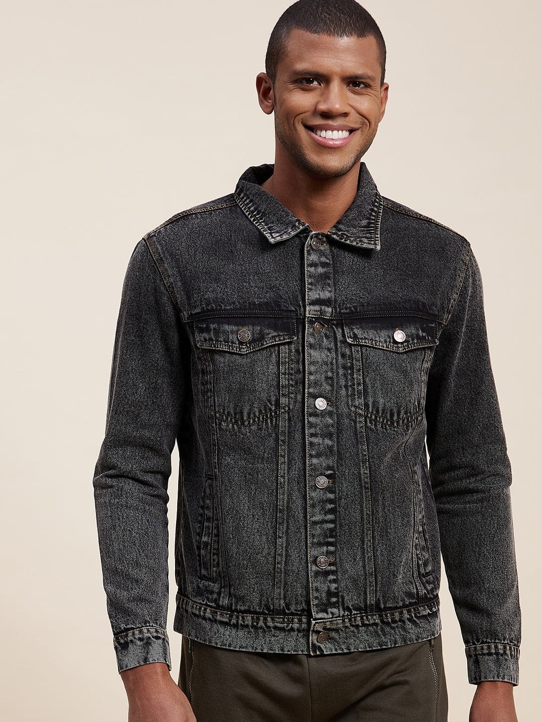 Men'S Black Washed Denim Jacket