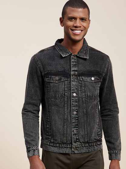 Men'S Black Washed Denim Jacket