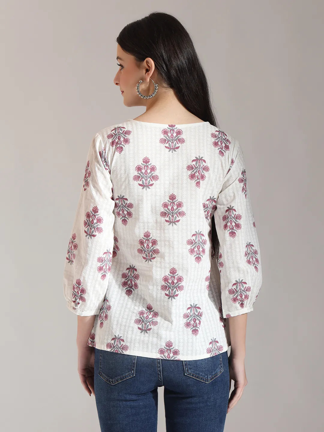 Floral Print Pure Cotton Pin Tuck Top