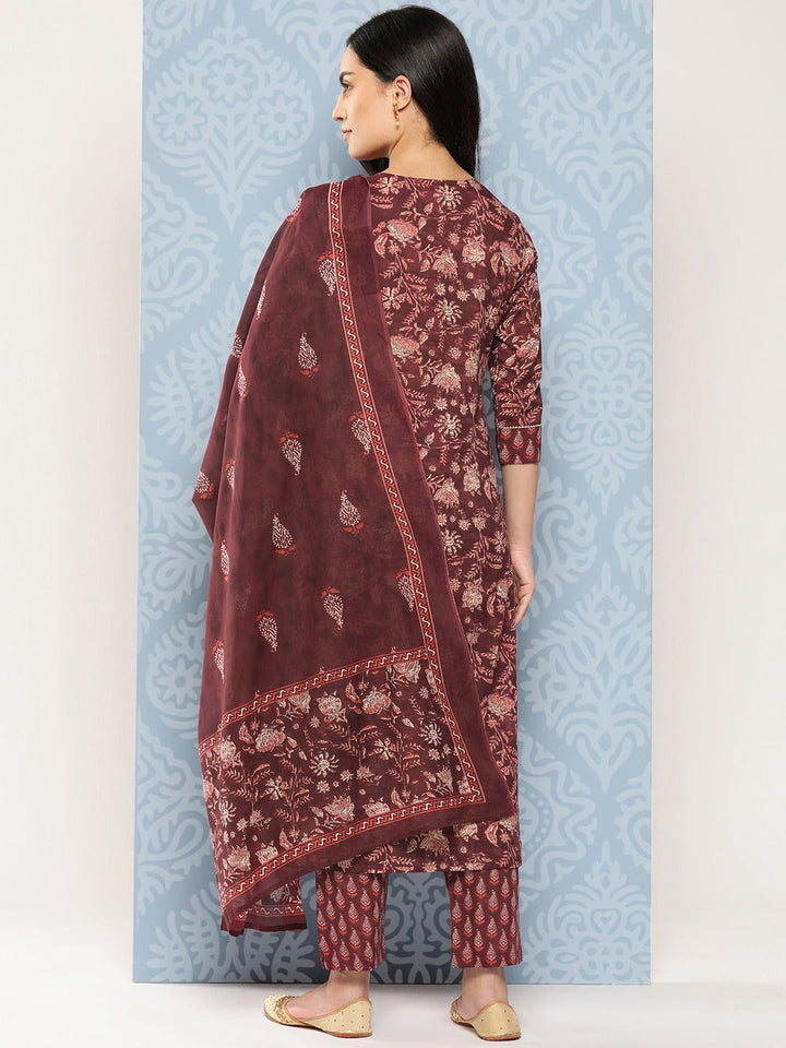 Floral Printed Regular Gotta Patti Pure Cotton Kurta With Trousers &amp; Dupatta