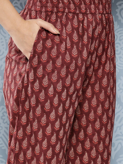 Floral Printed Regular Gotta Patti Pure Cotton Kurta With Trousers & Dupatta