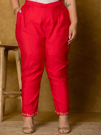 Fuchsia Silk Embroidered Plus Size Kurta Dupatta Set