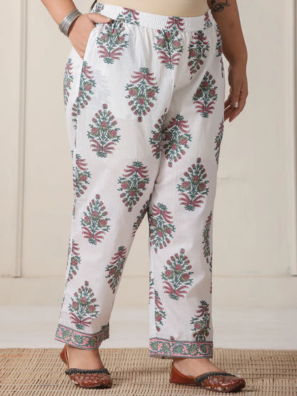 Green And White Hand Embroidery Cotton Plus Size Kurta Dupatta Set