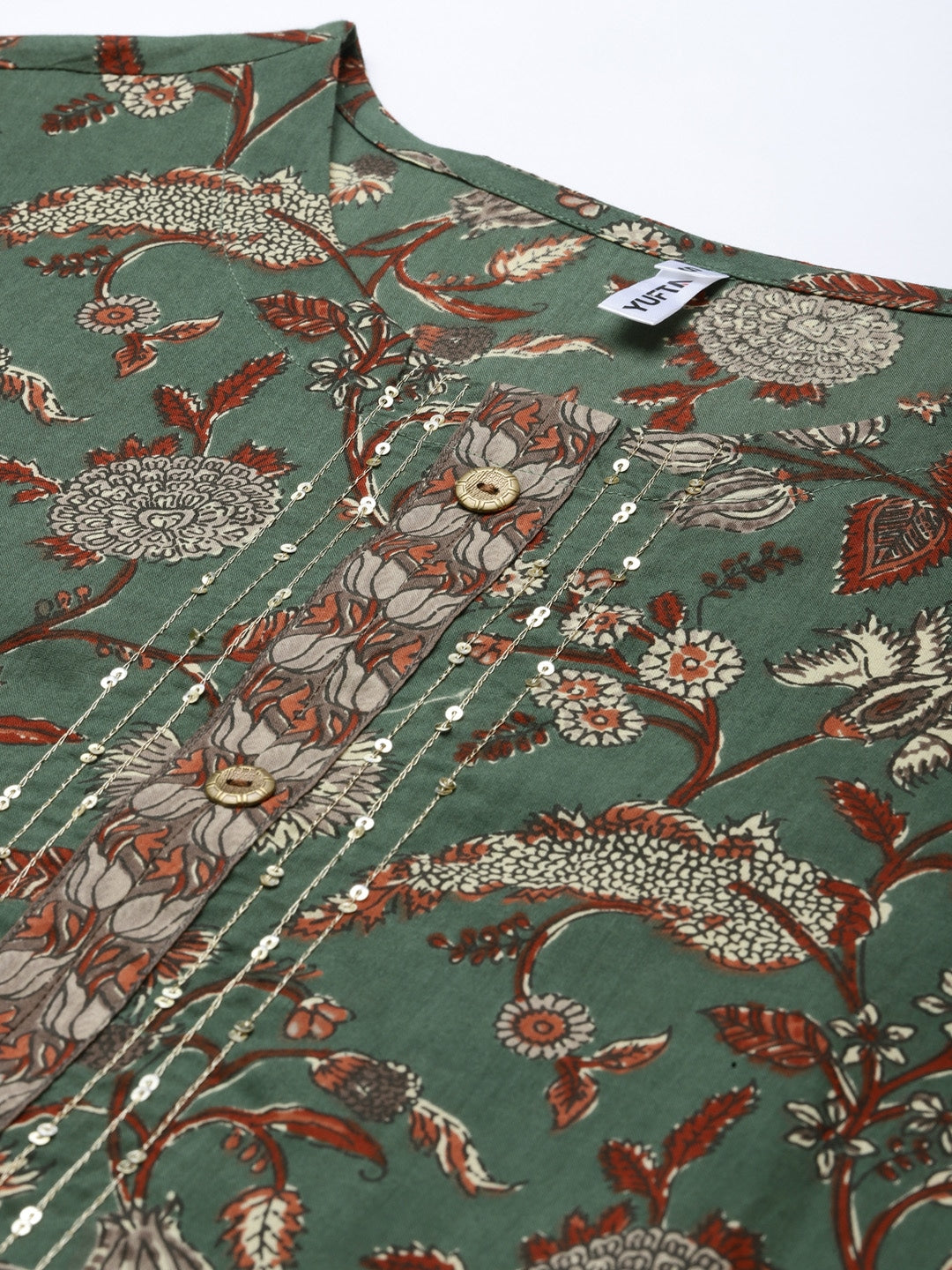 Green & Beige Printed Dupatta Set