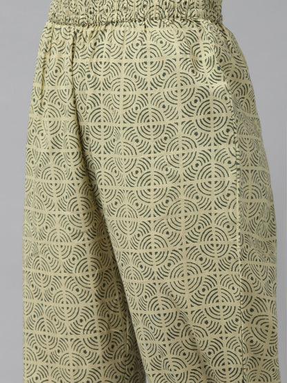 Green & Beige Printed Dupatta Set