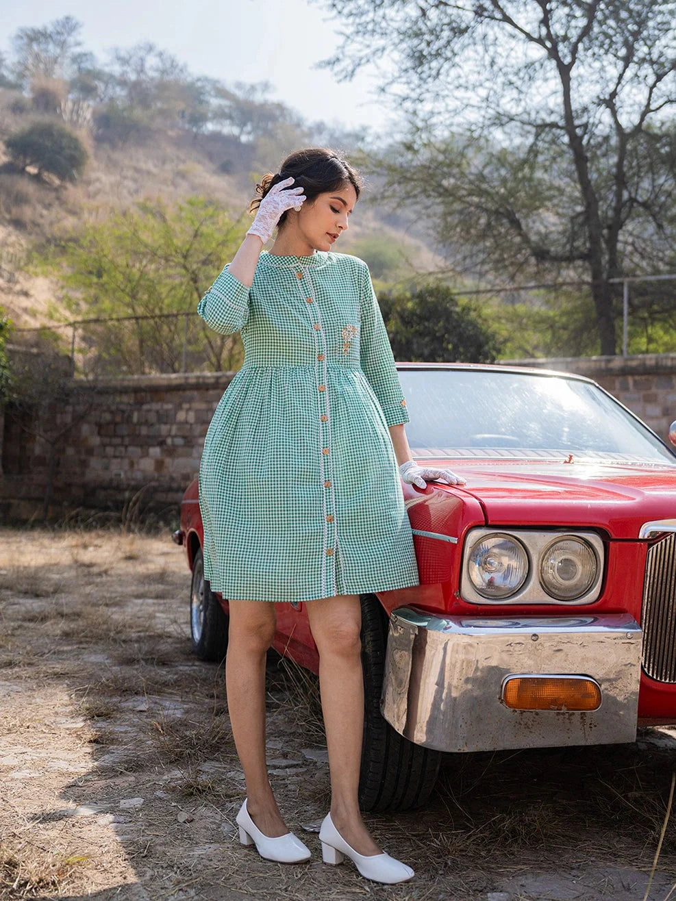 Green Checked Dress