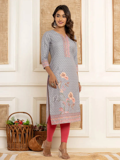 Green Cotton A Line Kurta With Digital Print