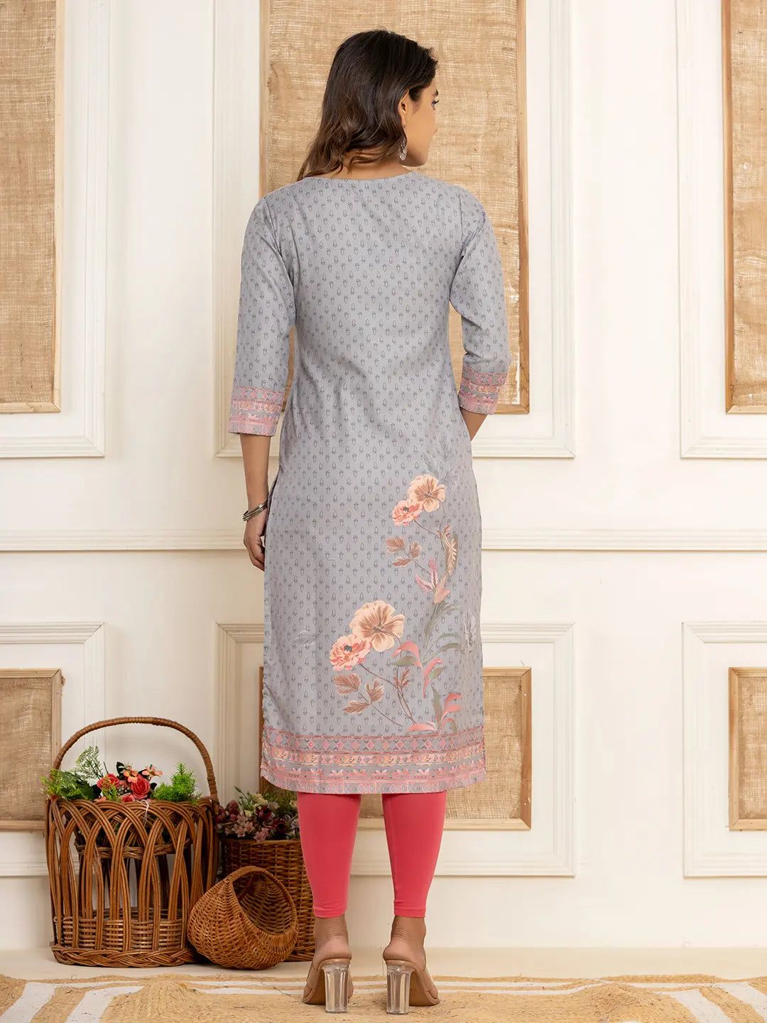 Green Cotton A Line Kurta With Digital Print