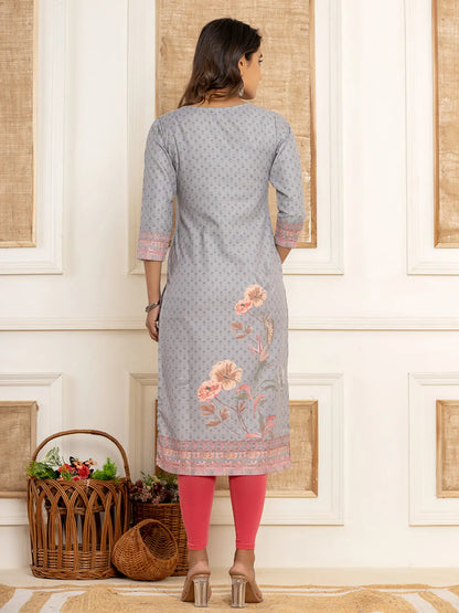 Green Cotton A Line Kurta With Digital Print