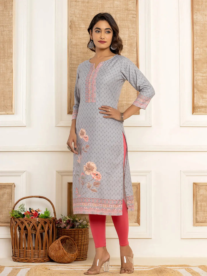 Green Cotton A Line Kurta With Digital Print