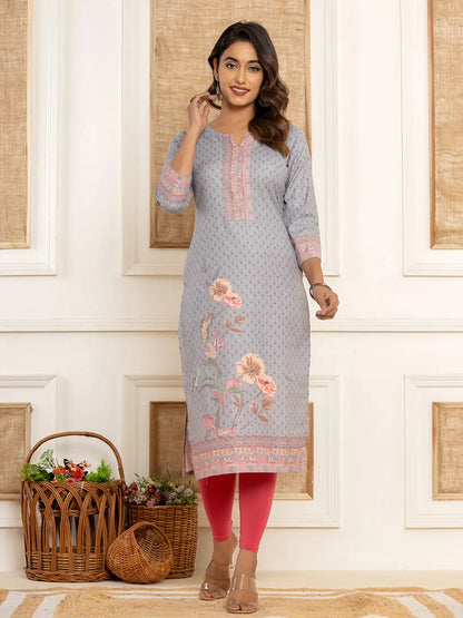 Green Cotton A Line Kurta With Digital Print