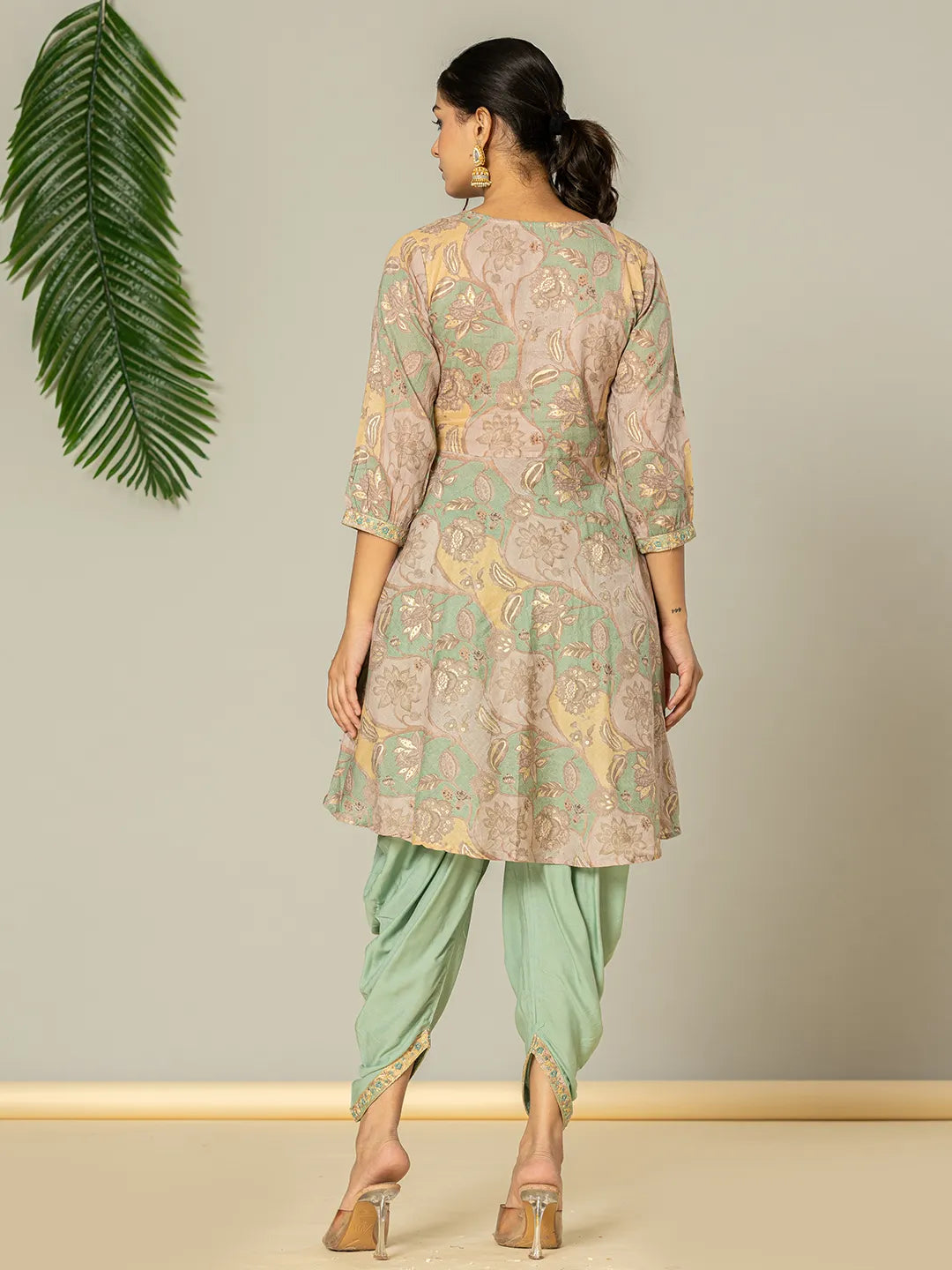 Green Cotton Embroidery A Line Kurta Dupatta Set