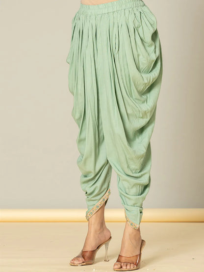 Green Cotton Embroidery A Line Kurta Dupatta Set