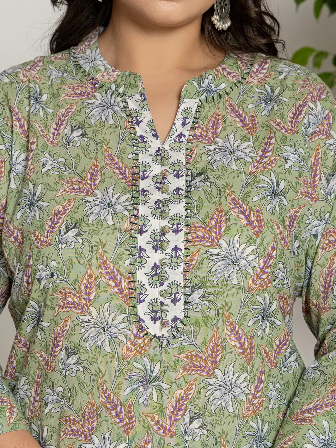 Green Cotton Green Plus Size Kurta Dupatta Pant Set