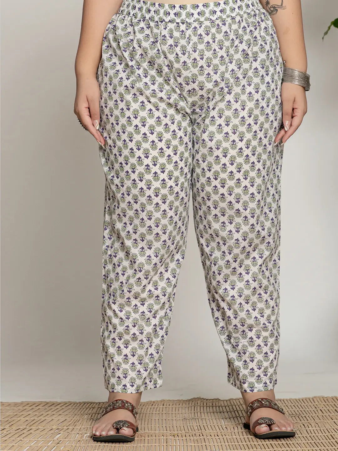 Green Cotton Green Plus Size Kurta Dupatta Pant Set