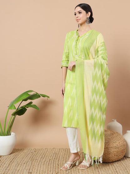 Cotton Ikat Kurta Dupatta Set