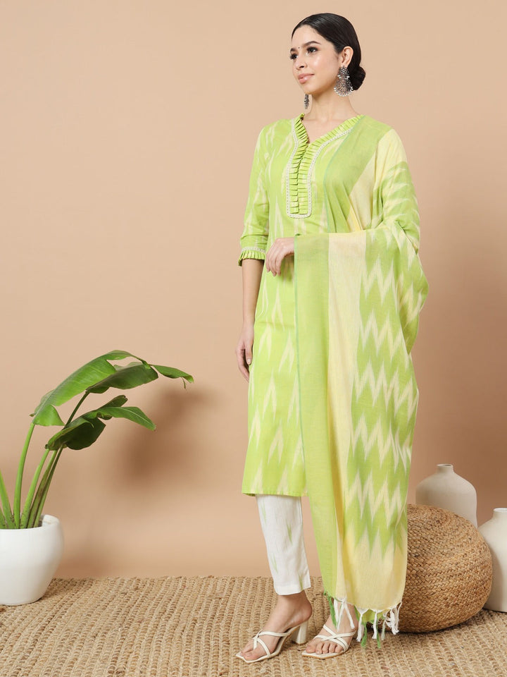 Cotton Ikat Kurta Dupatta Set