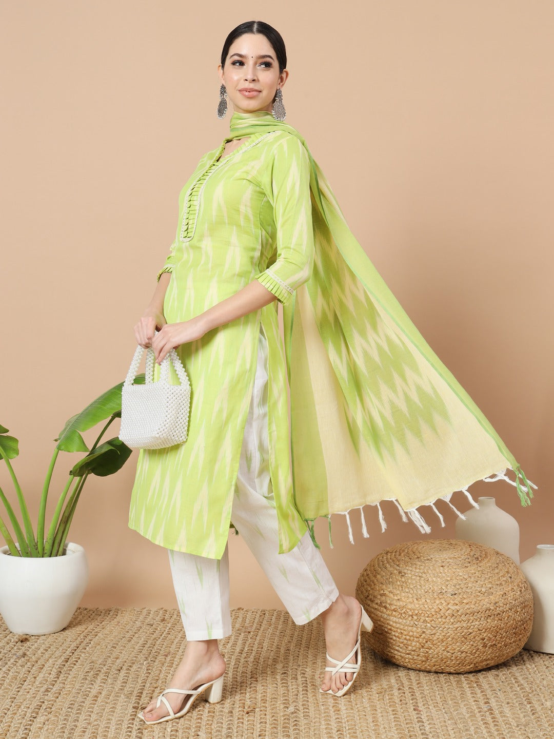 Cotton Ikat Kurta Dupatta Set